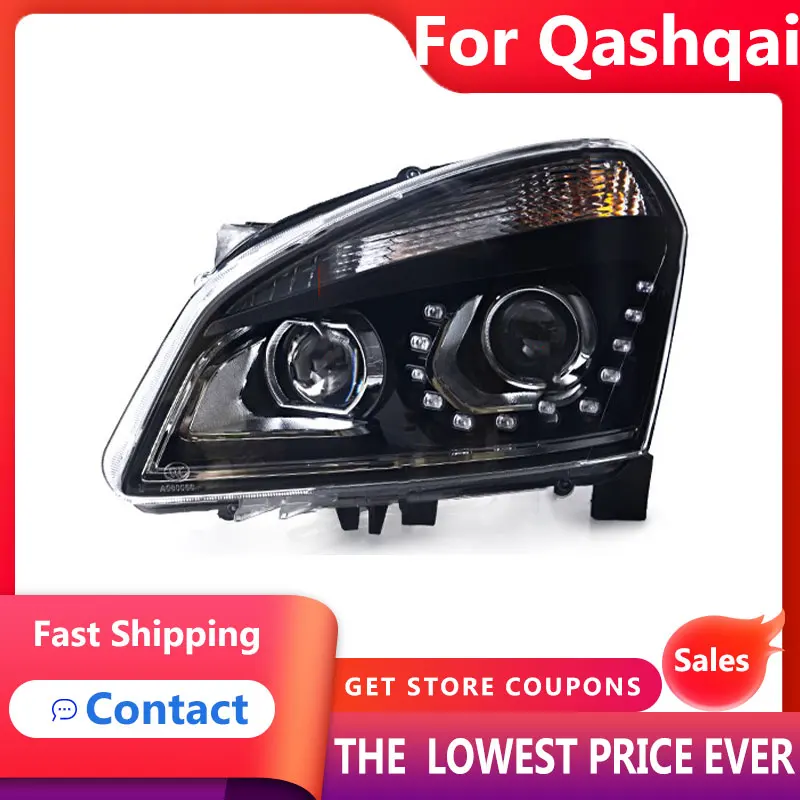 هانا لنيسان Dualis المصباح 2007-2016 قاشقاي LED المصباح DRL ثنائية زينون العارض عدسة اكسسوارات السيارات