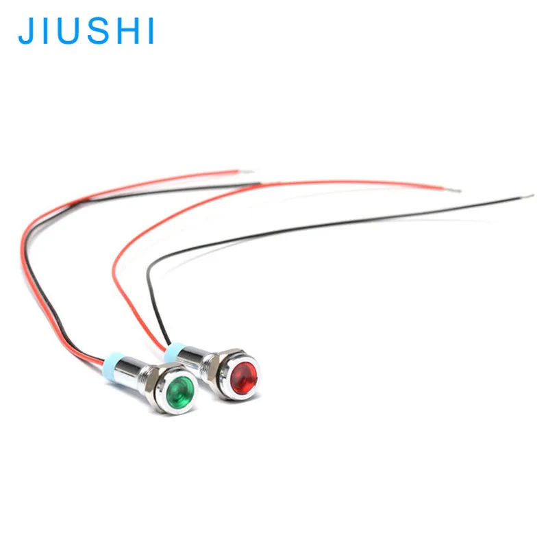 10pcs A6 metal waterproof LED indicator light mounting hole 6mm signal lamp with wires 5v 36v 110v 220v red green yellow