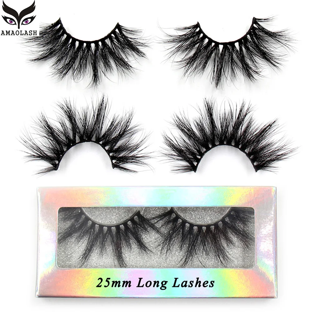 AMAOLASH 25mm Lashes 3D Mink Eyelashes Fluffy Dramatic Eyelashes Natural Long False Eyelashes Lightweight Crisscross Mink Lashes