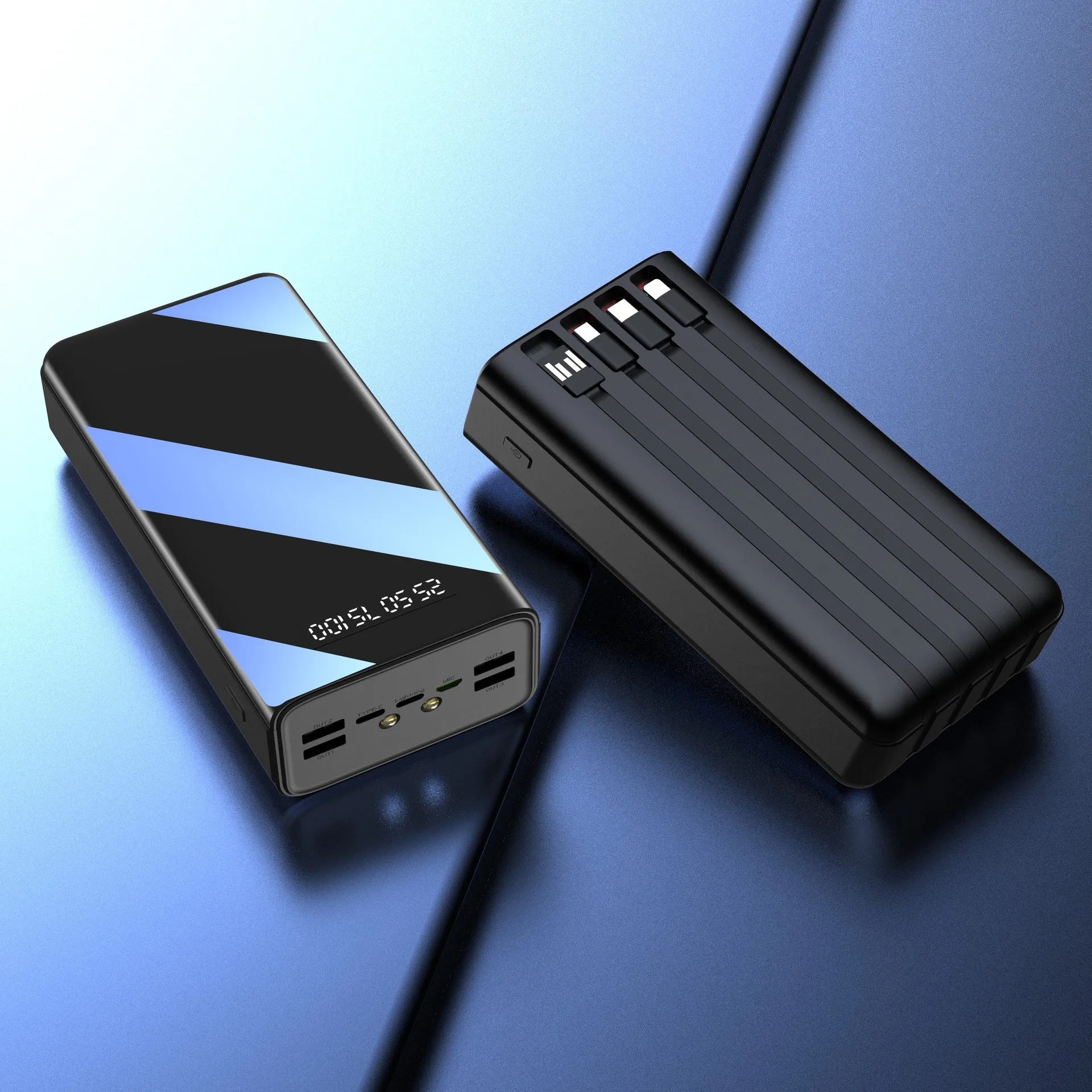 

Portable Fast Charging Power Bank Large Capacity Charger for Xiaomi 14 iPhone 15 Built in Cable 60000mAh Mobile Phone Powerbank