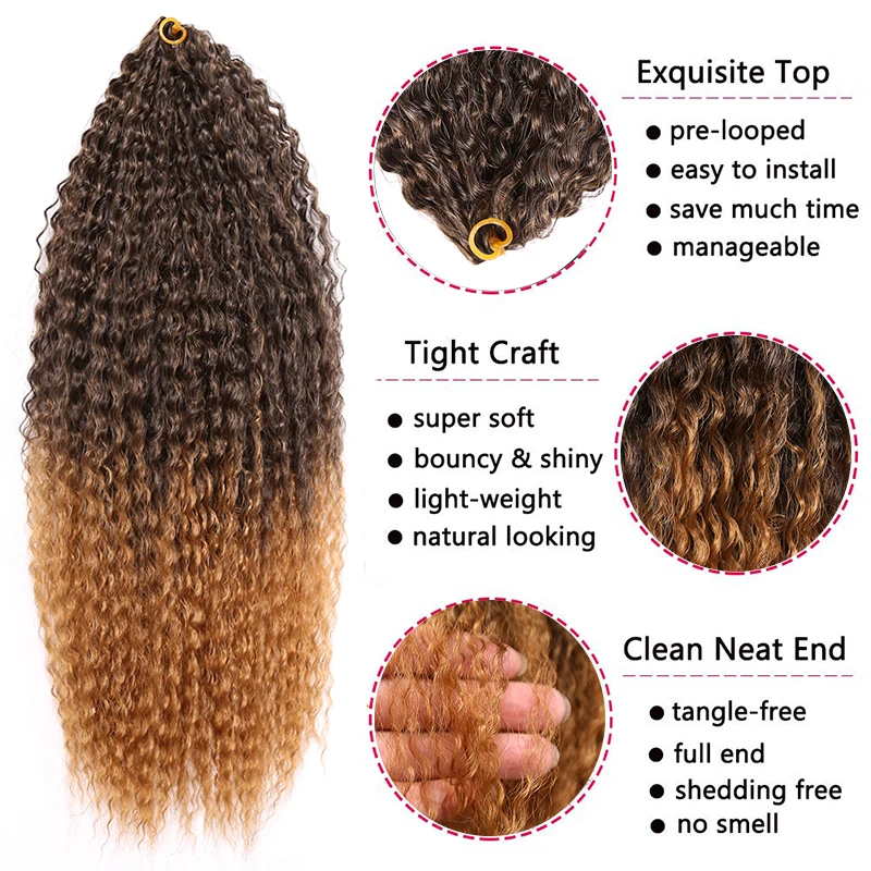 Afro Curls Synthetic Crochet Braids Hair Yaki Kinky Soft Ombre Curly Braiding Hair Extensions Goddess Marly Hair for Black Women