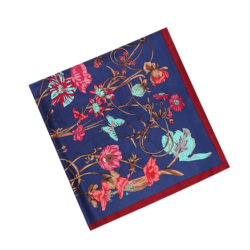 130cm Luxury Brand Design Floral Big Square Scarf Twill Silk Scarf Women Kerchief Scarves For Ladies Fashion Shawl Echarpe