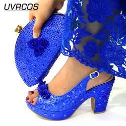 New Arrival Italian Design R.Blue Color Ladies Shoe with Matching Bag Set 2022 Nigerian Shoes and Bag Set for Wedding