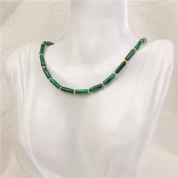Natural Stone Cylinder Beads Necklace Malachite Gold Color Chain Choker Necklaces Simple Female Necklace for Women Jewelry Gift