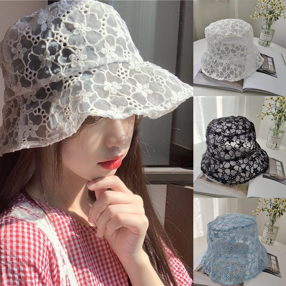 Summer Women Sun Hats Korean Style Fishermen Hat Hollow Flower Casual Ladies Outdoor Travel Headdress New Lace Bucket headgear