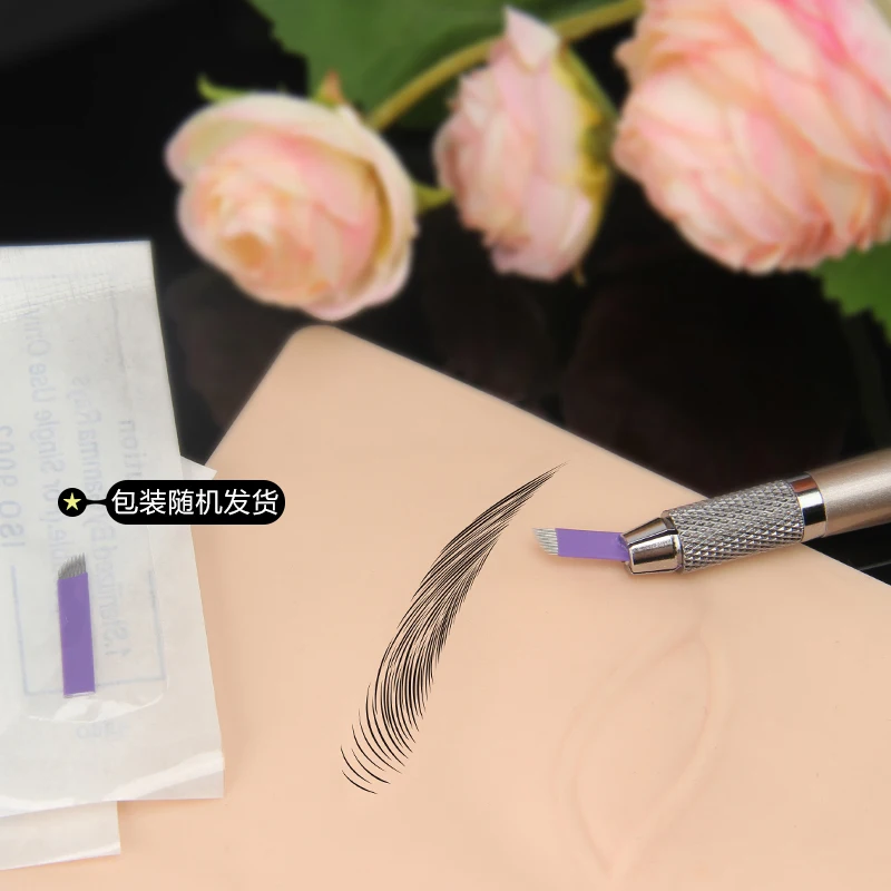 0.15mm 500pcs/box Semi-permanent Purple tattoo needles 0.16mm Professional Eyebrow Microblading Needles Disposable Tattoo Blade