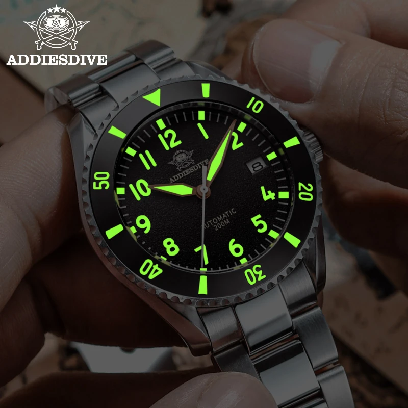 ADDIESDIVE Men\'s Luxury Watch 200m Diver Waterproof C3 Super Luminous Synthetic Sapphire Glass NH35 Automatic Mechanical Watches