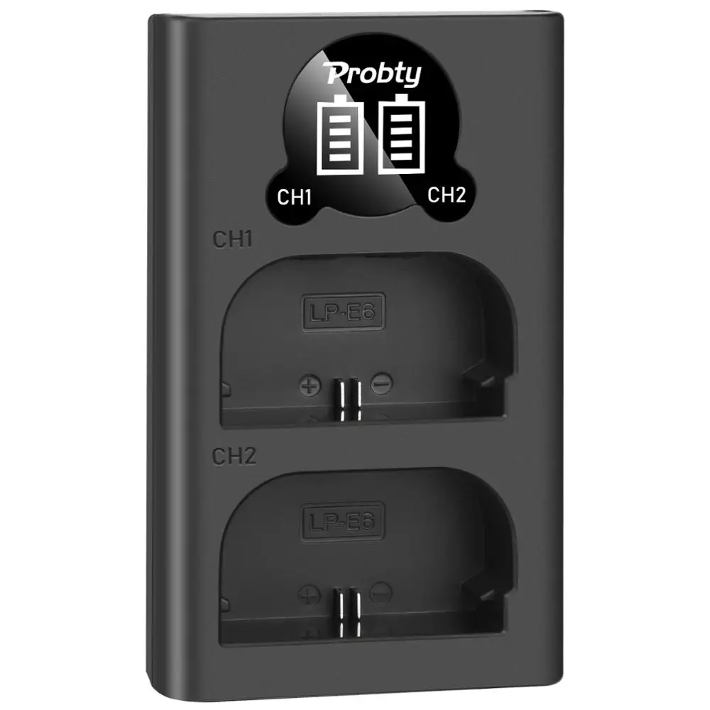 PROBTY  LP E6 LPE6 LP-E6 E6N Battery 2650mAh + LED Dual Charger For Canon EOS 5DS R 5D Mark II 5D Mark III 6D 7D 80D EOS 5DS R C