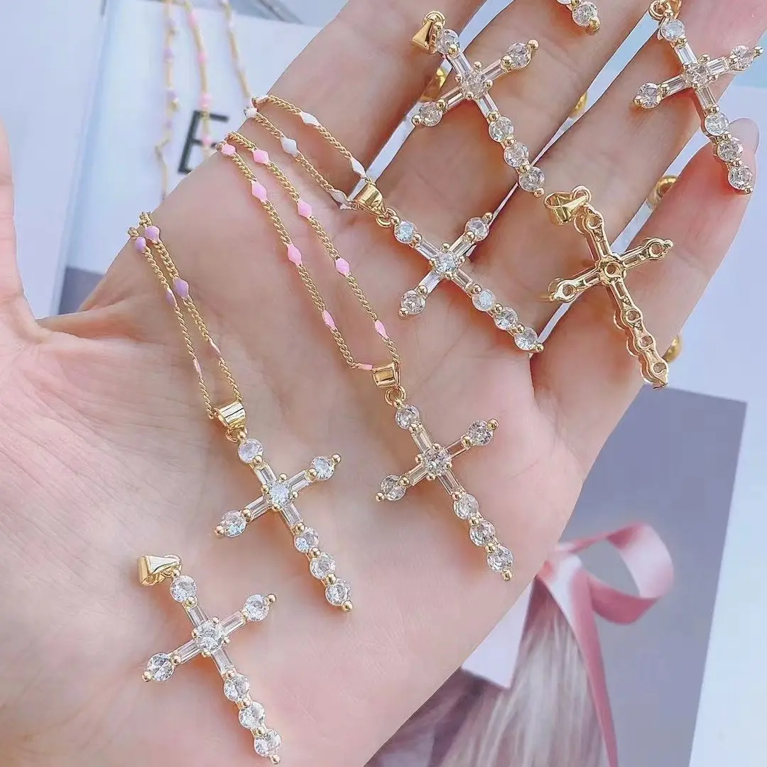 

6Pcs 2022 Newest Gold Plated Cubic Cross Charms, Micro Pave Zircon Cross Pendant, Cubic Zirconia Cross Jewelry