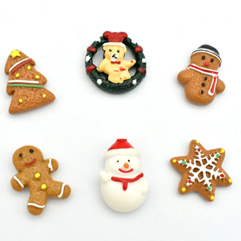 20Pcs Christmas Decoration Flatback Resin Cabochon Xmas Tree Gingerbread Man Biscuits Deco Parts DIY Scrapbooking Accessories