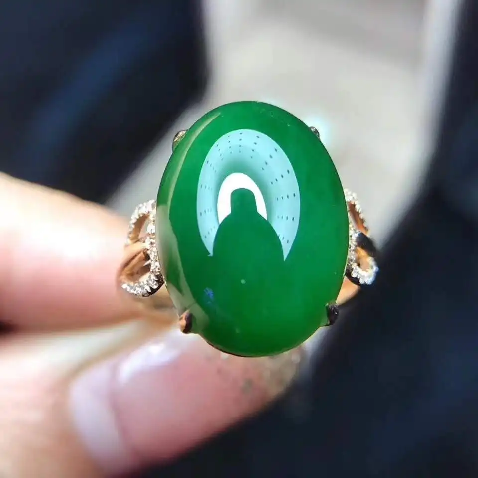 

Natural Real Pure Jade Ring Stone Rings Solid 925 Silver Gemstone Ring