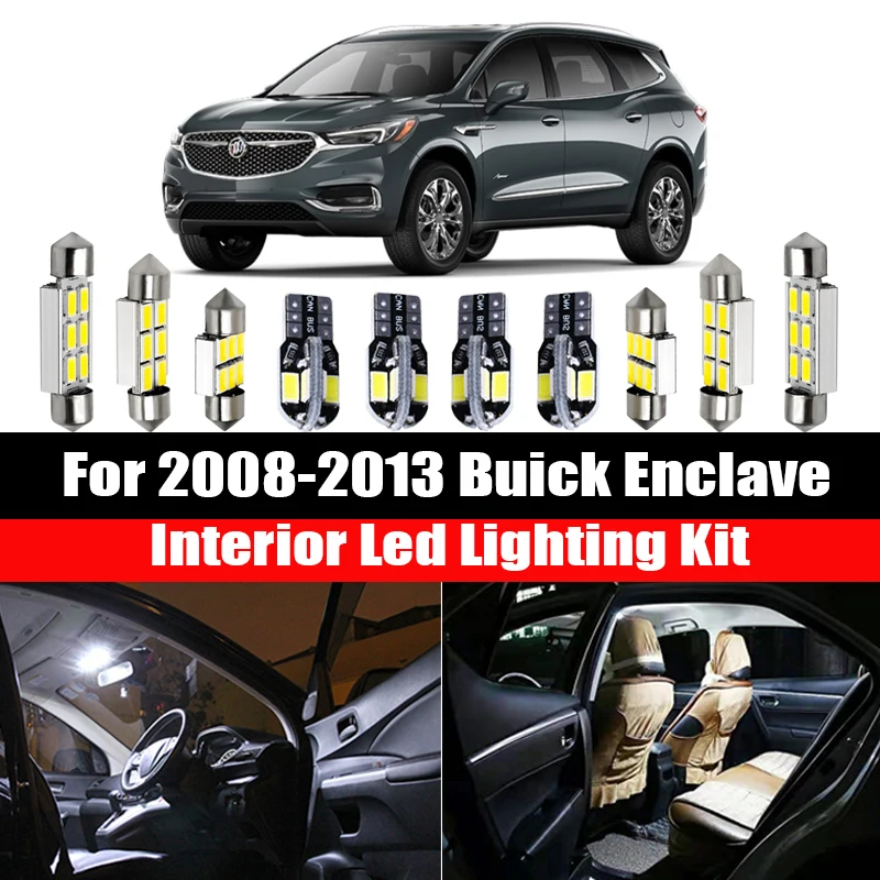 

13pcs White Car LED Light Bulbs Interior Package Kit For 2008-2013 Buick Enclave Map Dome Trunk Door License Plate Light Lamp