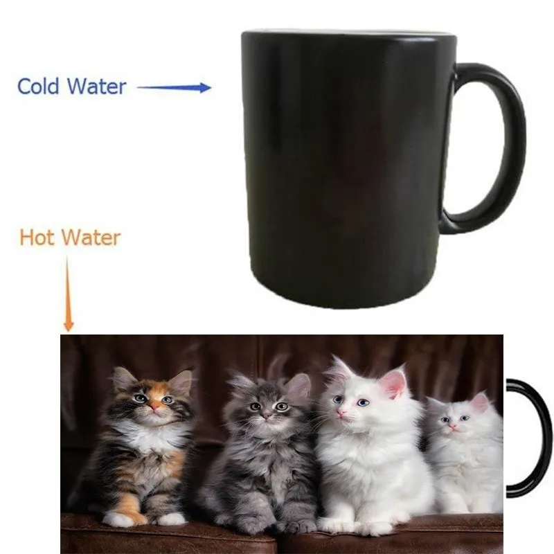 

Cute Kittens Cats Fluffy Mugs Heat Reveal Travel Cold Hot Sensitive MilkTransforming Porcelain Tea Coffee Mugs