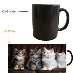 Cute Kittens Cats Fluffy Mugs Heat Reveal Travel Cold Hot Sensitive MilkTransforming Porcelain Tea Coffee Mugs