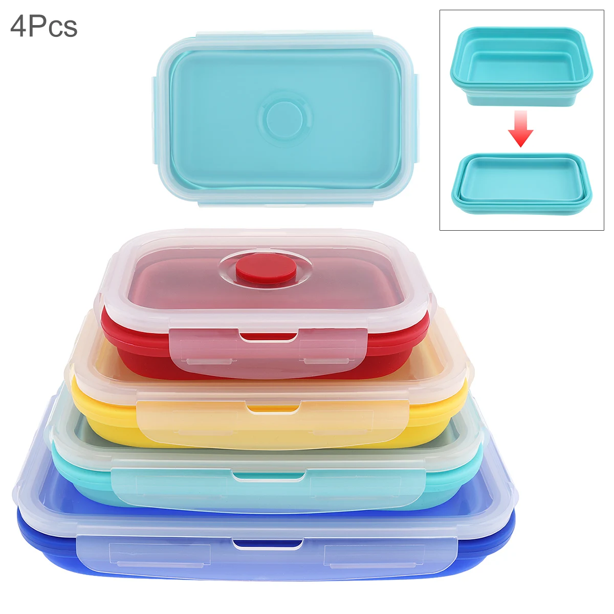 4pcs/set 350 / 500 / 800 / 1200 ML  Portable Picnic Camping Rectangle Collapsible Lunch Box Outdoor Box Silicone Sealing Plug