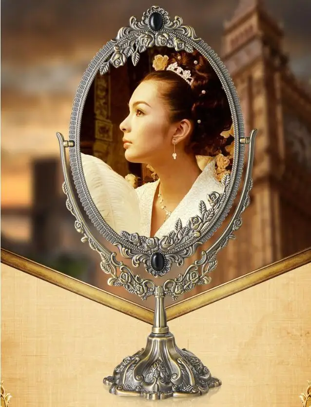 

hot sales household six-inch high quality European metal-sculpted table mirror with a mirror image of a retro princess