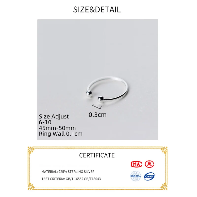 La Monada 46-50mm Fashion Rings Female Women Real 925 Silver Ring For Girls Minimalist Ball Half Adjustable Ring On Finger
