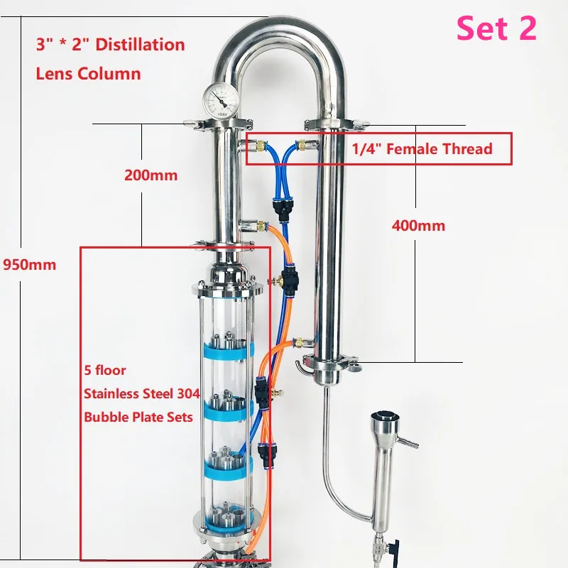 Imagem -02 - tipo 51 mm Od64 mm Destilador de Flauta com Conjuntos de Placa de Destilação de Piso para Fermentação Caseira Ss304. Novo