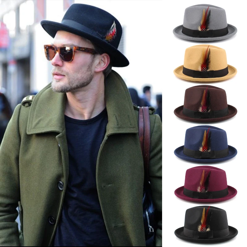 Men Women Fedora Hats Trilby Sunhats Panama Cap Feather Band Classial Retro Jazz Outdoor Travel Party Street Style Winter Warm L