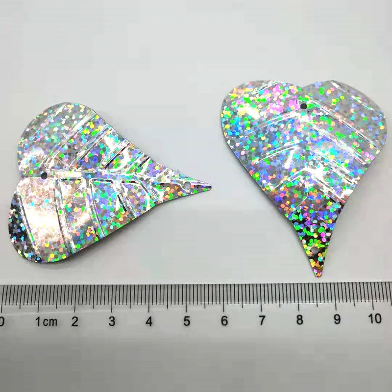 50g 60*48mm Large Leaf Sequins For Crafts Sewing DIY Accessories With 2 Side Holes Laser Silver Leaves Christmas Decoration