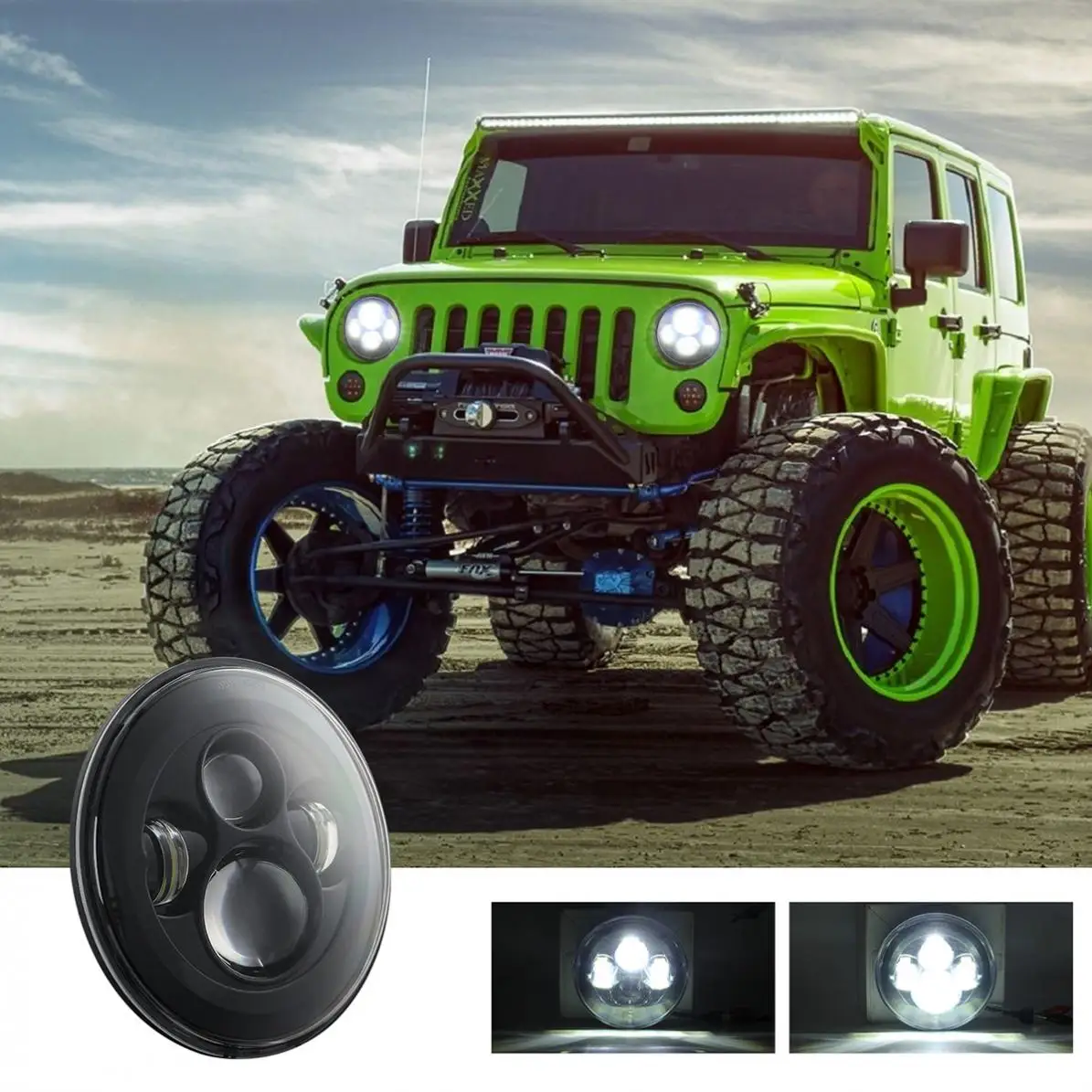 7 Inch 200W 6000K Waterproof Round LED Headlights DRL Hi/Lo Beam Fit for Jeep Wrangler JK TJ CJ