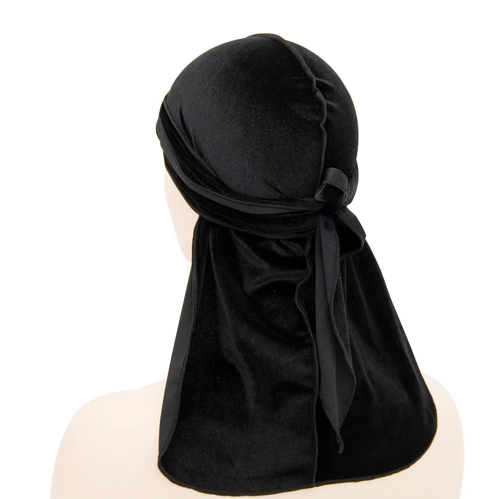 Unisexผู้หญิงผู้ชายกำมะหยี่DuragยาวHeadwrapผ้าพันคอยืดหยุ่นDurags WaveหมวกDoo RagหมวกTurbanสะโพก-Hopหมวกโจรสลัด