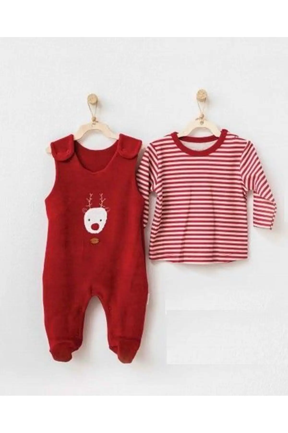 Andywawa AC21262 New Year Boys Velvet Baby Rompers Set Burgundy