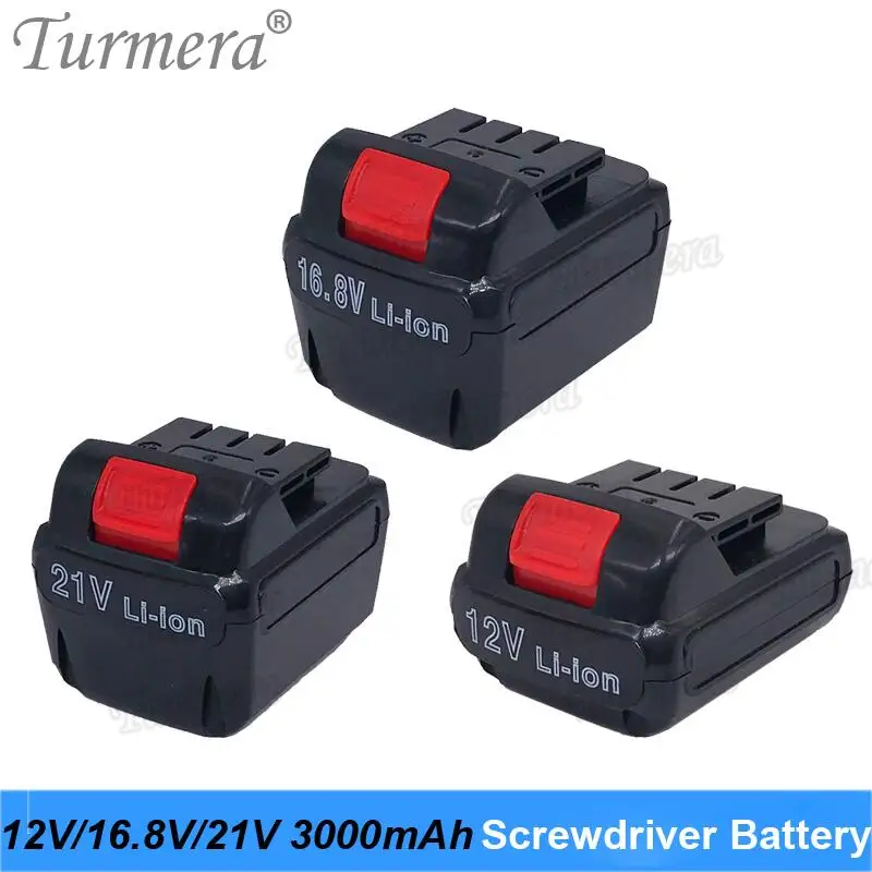 Turmera 12V 16.8V 21V 3000mAh Screwdriver Battery Electric Drill Battery Cordless Screwdriver Charger Battery For Power Tool Use