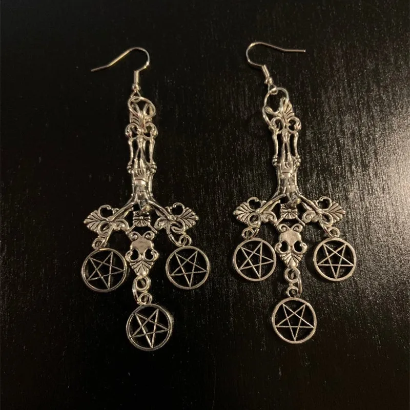 Gothic Unholy Trinity Earrings Inverted Crucifix Inverted Pentagram Statement Trad Goth Witchy Jewelry Fashion Women Gift Trend