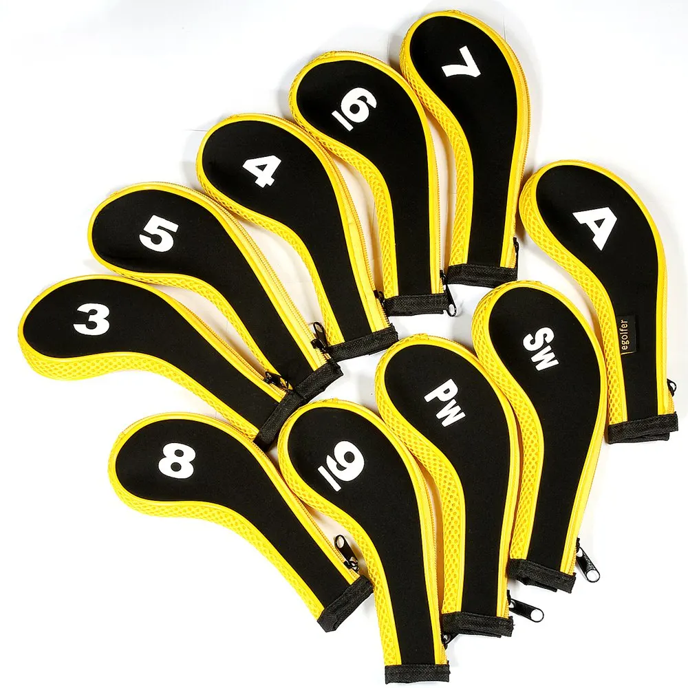 High Quality 10Pcs Rubber Neoprene Golf Head Cover Golf Club Iron Putter Protect Set Number Printed with Zipper Long Neck