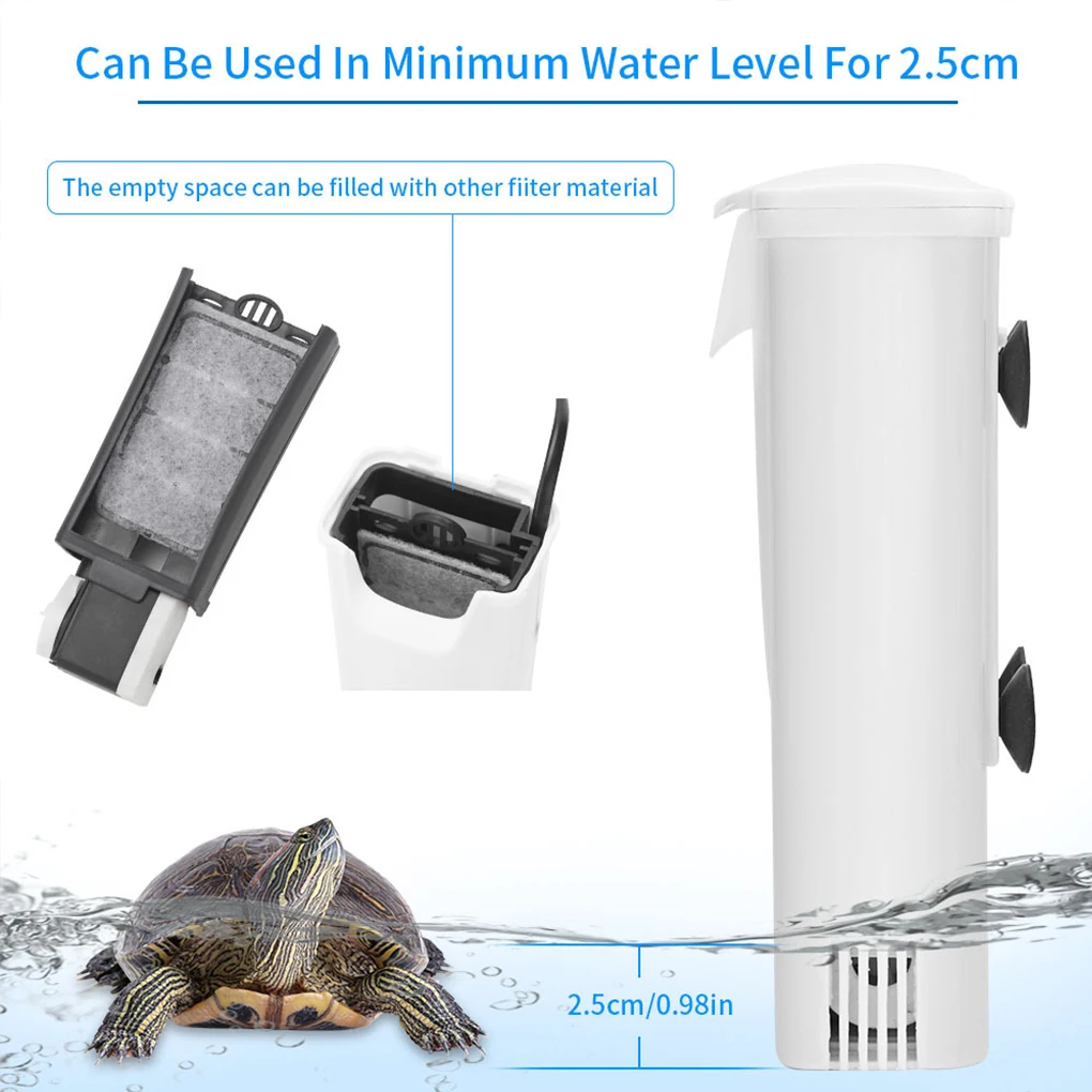 Tortoise Tank Water Filter 5W Low Water Level Reptile Low Noise Filter Pump 1-12 Gallon Aquarium Waterfall Cleaning Supply