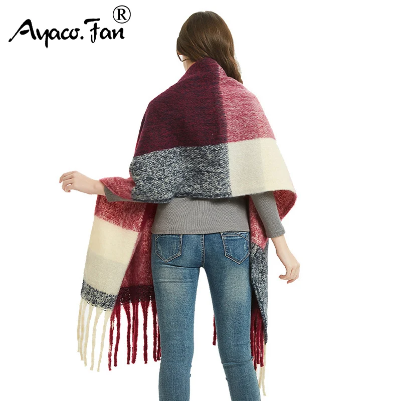 Cashmere Scarf 2019 Autumn Winter New Plaid Warm Women Scarves Wide Lattices Shawls Female pashmina Lady Blanket Wraps Tippet