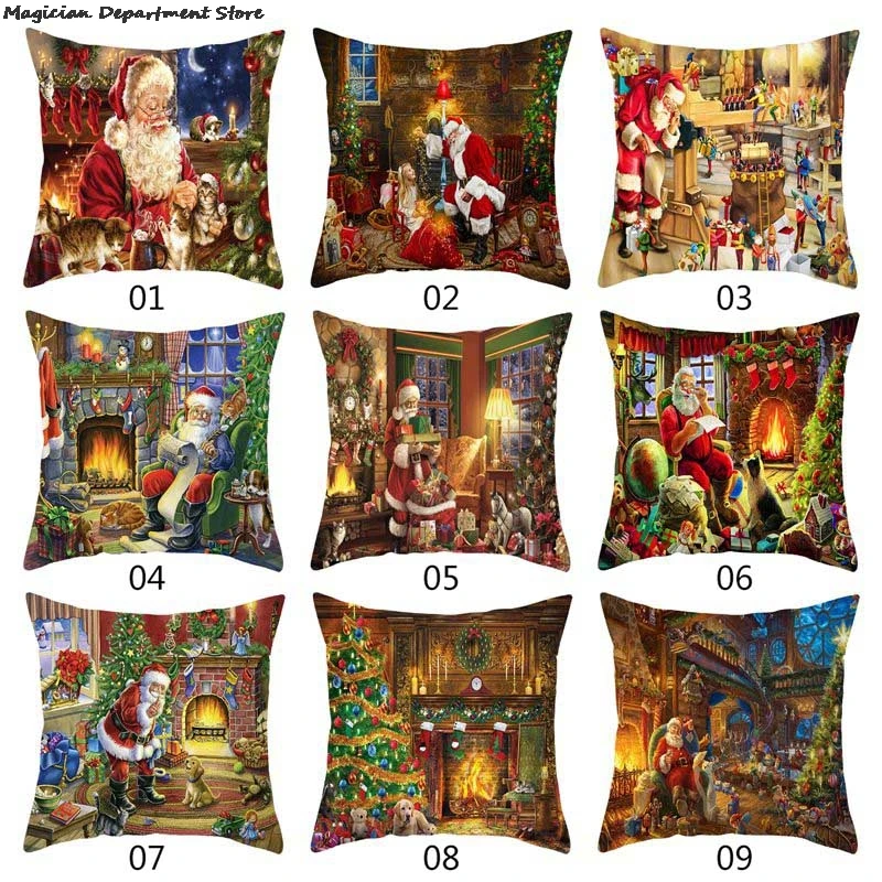 45*45cm Christmas Cushion Cover Pillow Case Merry Christmas Decorations Home Xmas Noel Christmas Ornaments New Year Gifts 2022