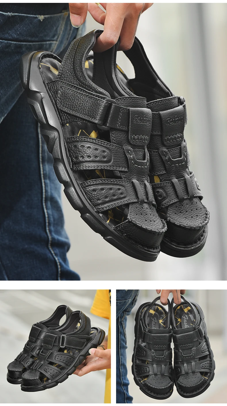 Echt leder Freizeit schuhe für Männer hochwertige klassische Herren Sandalen Sommer Outdoor Walking Herren Turnschuhe atmungsaktive Herren Sandalen – Detail 18