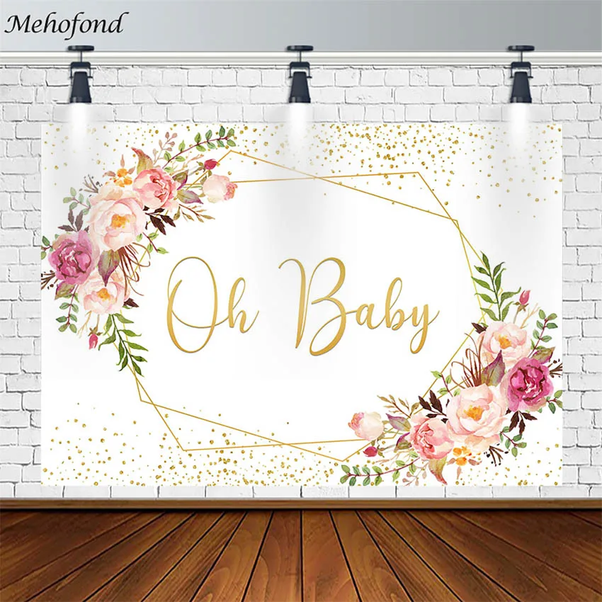 Mehofond Fotografie Hintergrund Baby Dusche Hintergrund Blume Gold Geometrische Muster Polka Dot Neugeborenen Foto Studio Photophone