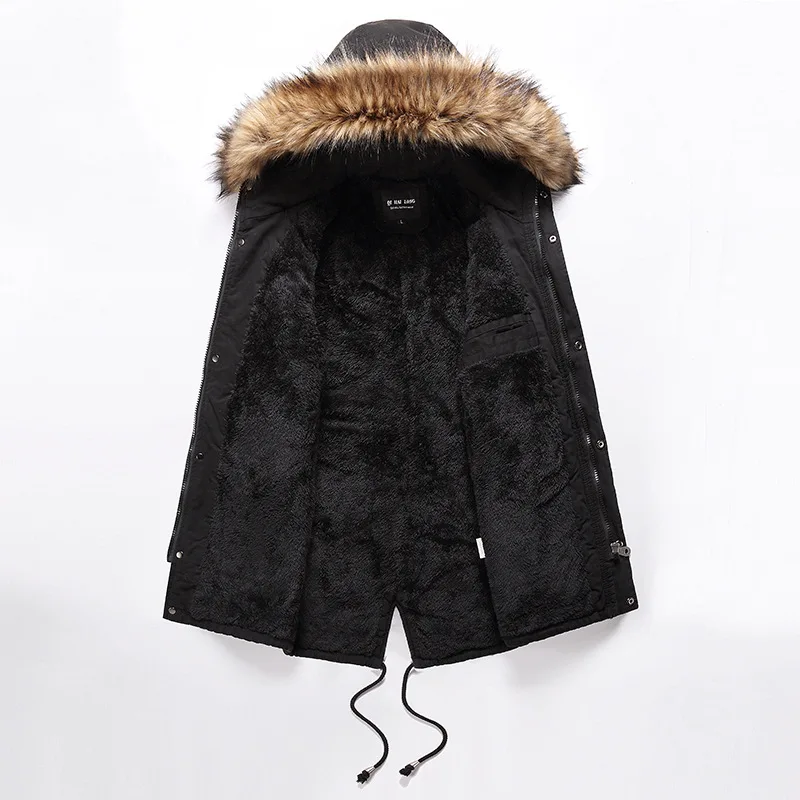 Nice ใหม่ Winter Parkas เสื้อแจ็คเก็ตกลางความยาว Hooded Fur Collar กำมะหยี่หนา Windbreaker Outwear ผ้าขนสัตว์ Warm OverCoat ผู้ชาย