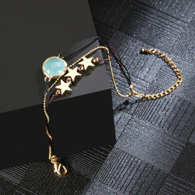 Kinel Boho Blue Stone Chain Bracelets For Women Girls Fashion Multilayer Geometric Star Knot Beads Bangles Bracelet Punk Jewelry