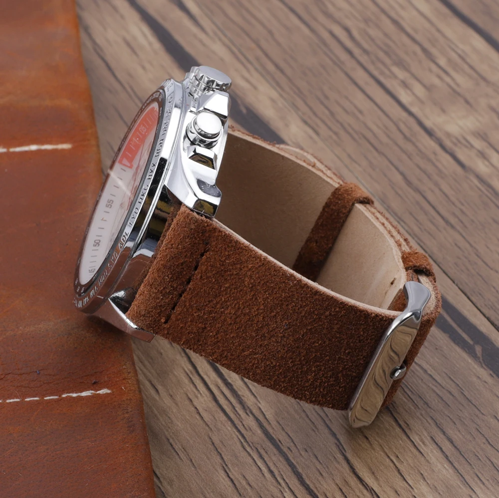 Handmade Soft Suede Watch Strap Band Double Layer Brown Coffee Color Quick Release Watch Bands Replacement 18mm 20mm 22mm 24mm