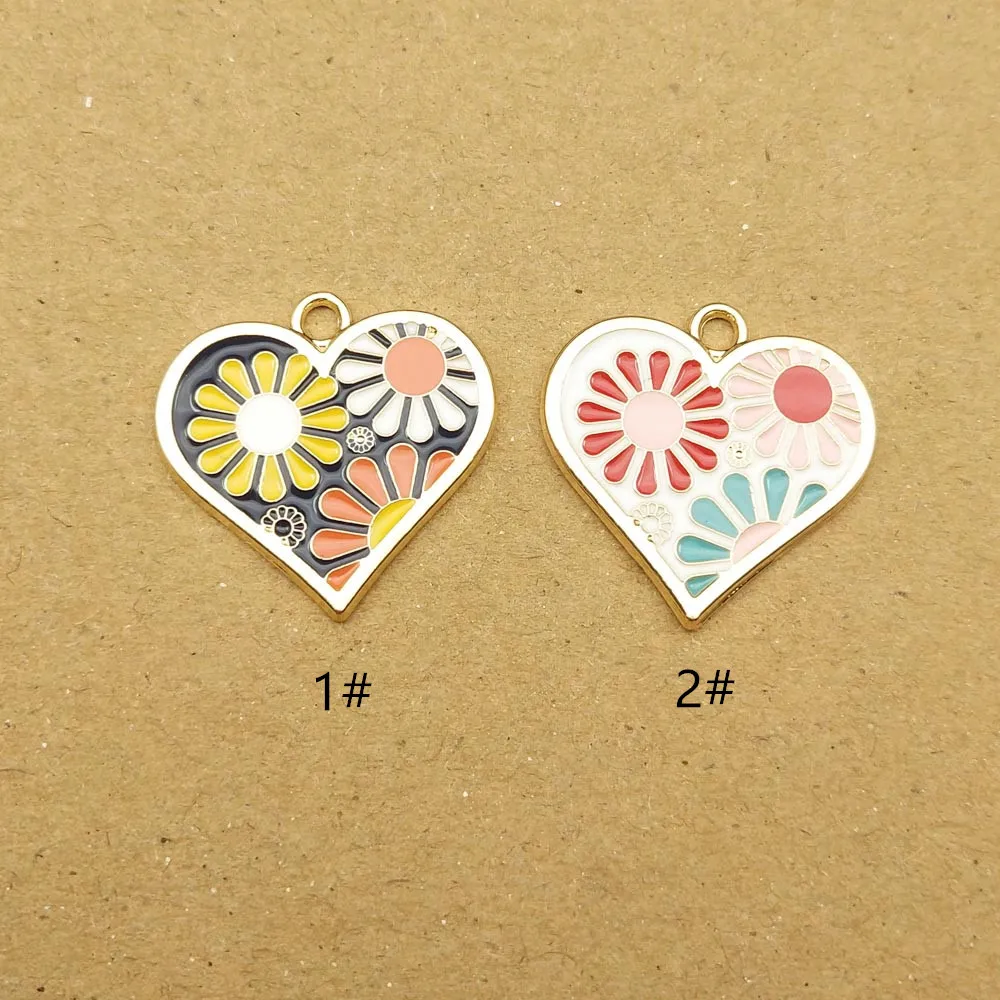 10pcs Enamel Flower Heart Charm for Jewelry Making Diy Bulk Metal Earring Pendant Bracelet Necklace Accessories Craft Supplies