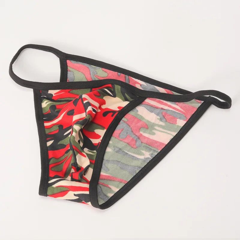 Tanga con estampado de camuflaje para hombre, ropa interior Sexy, cómoda, transpirable, bragas, parte trasera en T, Bikini