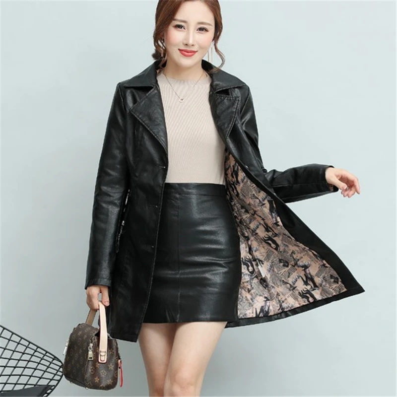 Winter New girl  thick Leather Jacket Long Women\'s Coat slim Fashion punk Female Motorcycle Clothing faux leather Blazer autumn