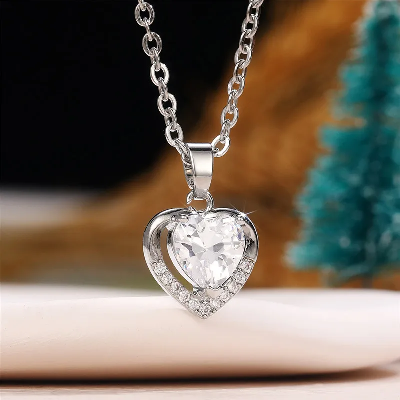 Huitan Classic Heart Shaped Pendant Necklace with Love Cubic Zirconia Silver Color/Rose Gold Color Necklace Jewelry for Women