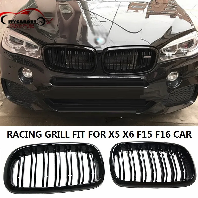 

CITYCARAUTO MATTE GLOSSY BLACK RACING GRILL GRILLE FRONT GRILLS TRIMS COVER FIT FOR X5 F15 X6 F16 2014-2017 2PCS/SET