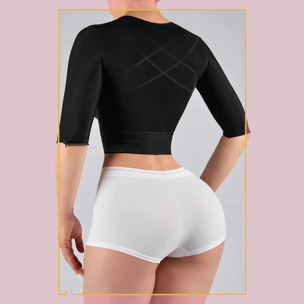 Fajas Reductoras Y Modeladoras Mujer Strapless Top With Middle Sleeve Breasted Hood Split Body Shapewear For Women 2 Colors