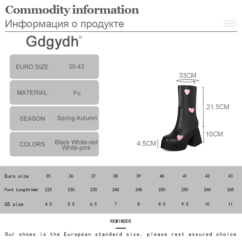 Gdgydh Trend Fashion Boots Women Heart Shaped Design Zipper Platform High Heel Shoes Women Popular Gothic Lolita Girtls On Sale