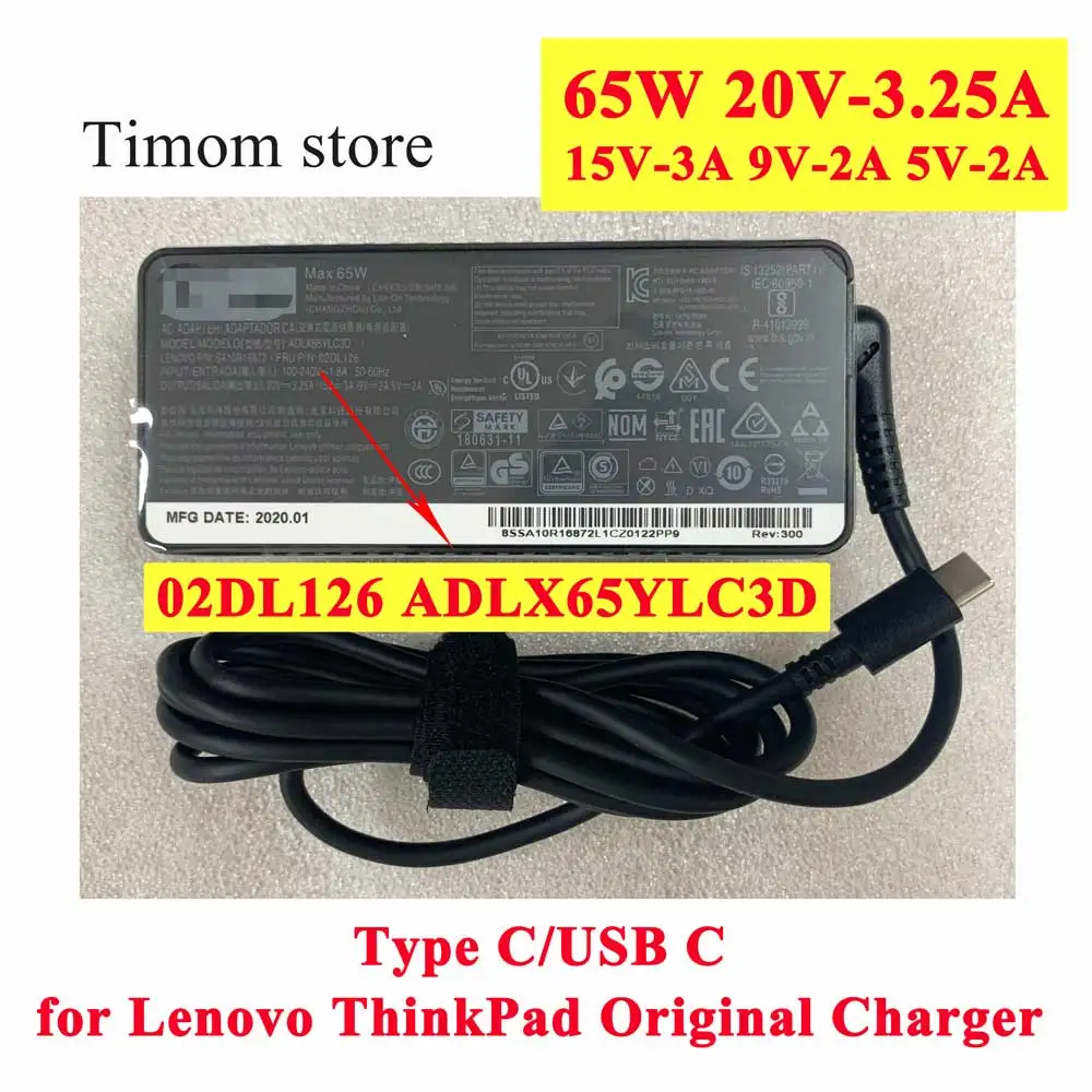 02DL126 02DL128 ADLX65YLC3D for Yoga C940-14IIL 14s-IML 13s-IML USB C TypeC Adapter Original New Charger 20V 3.25A 15V 9V 5V 65W