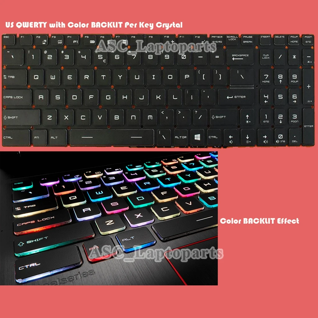 New US English QWERTY Keyboard For MSI Steelseries GT72 GS60 GS70 Gaming Full Color BACKLIT Per Key Crystal , Black NO Frame