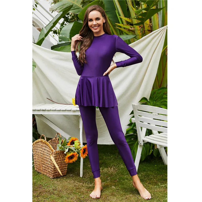 Women Long Sleeve Sports Swimsuit Muslim Swimwear Diving One Piece Burkini Full Cover Modest Swim Costumes Islamic Bathing Wear