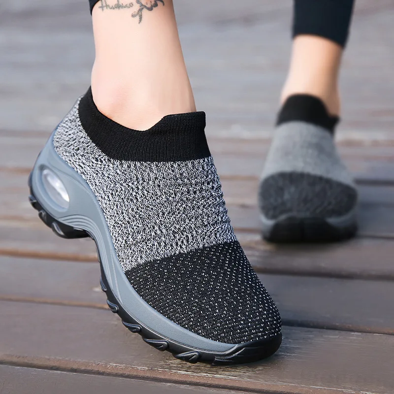 Spring Women Breathable Hypersoft Orthopedic Running Shoes Flat Slip on Platform Tenis Mesh Sock Sneaker Outdoor Sneakers