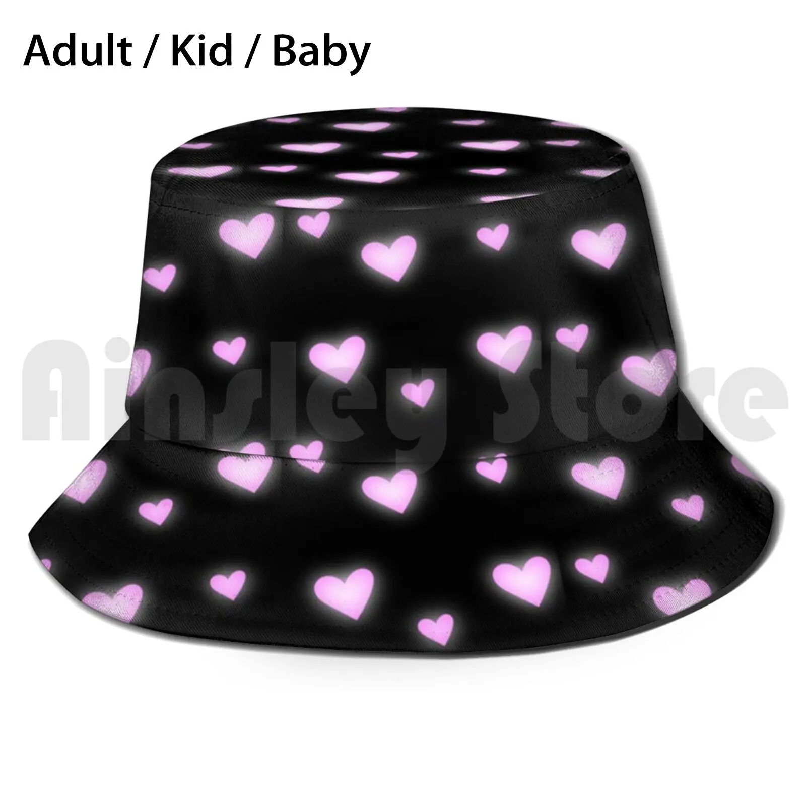 Pink Glowing Hearts Sun Hat 583 Bucket Hat Glow In The Dark Hearts Pink Glowing Hearts Pattern Simple